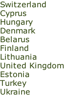 Switzerland Cyprus Hungary Denmark Belarus Finland Lithuania United Kingdom Estonia Turkey Ukraine